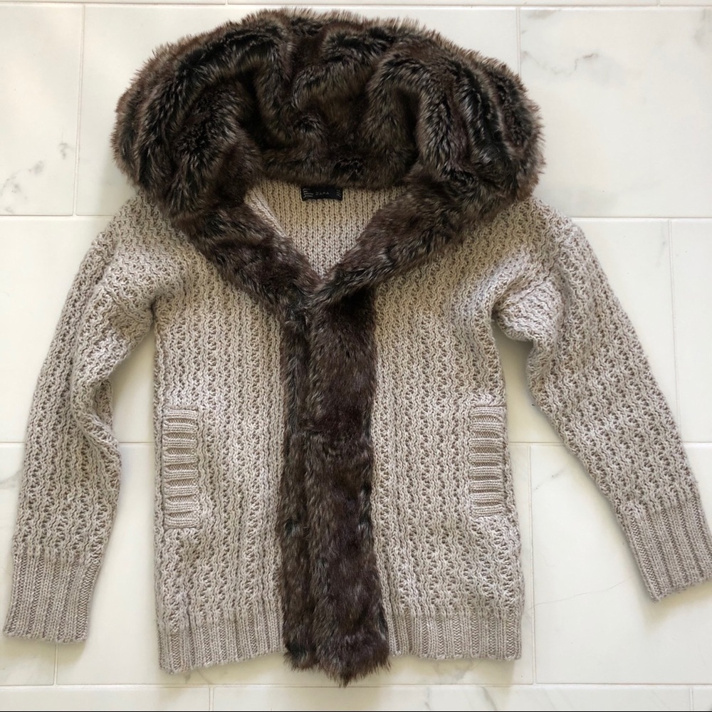 Zara cardigan with faux fur hood and trim